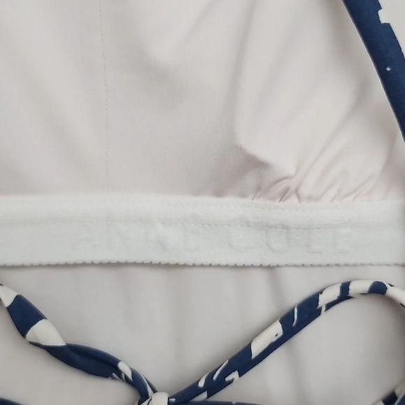 Anne Cole Studio One Piece Open Back Swimsuit Palm Print Blue Antique White Sz 8 - Picture 11 of 16